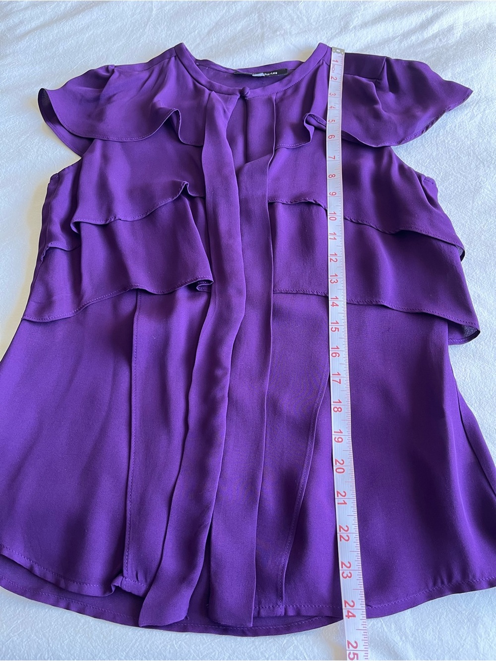 Judith & Charles Purple 100% Silk Ruffle Tiered Sleeveless Blouse Size 6 - Picture 5 of 13